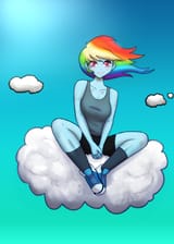 3640014__safe_artist-colon-empyu_rainbow+dash_human_equestria+girls_g4_breasts_cleavage_clothes_cloud_converse_female_gradient+background_multicolored+hair_on+a