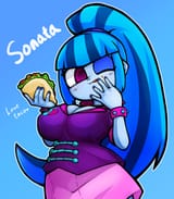 3642973__safe_artist-colon-kyouman1010_sonata+dusk_human_equestria+girls_g4_2d_bangs_blue+eyeshadow_breasts_busty+sonata+dusk_cleavage_clothes_disguise_disguise