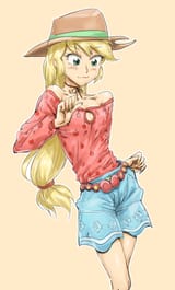 1495868__safe_artist-colon-invisibleone11_edit_applejack_equestria+girls_legend+of+everfree_breasts_clothes_delicious+flat+chest_humanized_solo