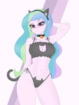 3635478__suggestive_artist-colon-ticonderoka_princess+celestia_principal+celestia_human_equestria+girls_g4_arm+behind+head_bell_bell+collar_belly_belly+button_b