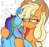 3555149__safe_artist-colon-galaxy+swirl_derpibooru+import_applejack_rainbow+dash_earth+pony_pegasus_pony_g4_appledash_blushing_bubble_drunk_duo_eyebrow