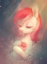 944443__safe_artist-colon-shedence_roseluck_abstract+background_absurd+res_beautiful_bedroom+eyes_bust_earth+pony_featured+image_flower_hoof+hold_lidde