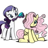 630925__safe_artist-colon-colorphiliac_artist-colon-megasweet_fluttershy_rarity_pony_grooming_hair+dryer_mouth+hold_windswept+mane