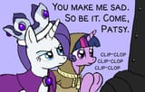 1035__safe_twilight+sparkle_rarity_princess+platinum_clover+the+clever_female_pony_mare_unicorn_smiling_crossover_frown_trio_clapping_artist-colon-ar