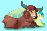 2697515__safe_artist-colon-relighted_derpibooru+import_sandbar_yona_earth+pony_pony_yak_colored+sketch_cute_duo_female_image_male_png_shipping_simple+b