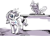 2151673__safe_artist-colon-cyan-dash-six_rarity_twilight+sparkle_pony_unicorn_blushing_body+writing_book_branding_cutie+mark_desk_eyes+closed_female_gl(1)