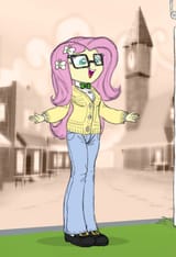 468499__safe_artist-colon-carnifex_fluttershy_equestria+girls_g4_adorkable_clothes_cute_dork_female_flutternerd_glasses_meganekko_nerd_solo_sweater_sweatershy