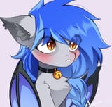 3232928__safe_artist-colon-airiniblock_oc_oc+only_bat+pony_bat+pony+oc_bat+wings_bell_bell+collar_blushing_chest+fluff_collar_ear+fluff_icon_patreon_patreon+rew