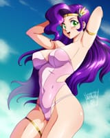 3542895__suggestive_artist-colon-danmakuman_pipp+petals_human_g5_arm+behind+head_armpits_breasts_busty+pipp+petals_cameltoe_clothes_female_high-dash-cut+clothin