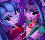 1125568__dead+source_safe_artist-colon-wubcakeva_aria+blaze_sonata+dusk_equestria+girls_g4_bedroom+eyes_clothes_duo_female_looking+at+you_necklace_rapeface_shir