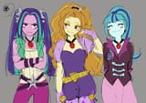 3645952__safe_artist-colon-himugatok_adagio+dazzle_aria+blaze_sonata+dusk_equestria+girls_g4_belt_blushing_clothes_coat_crossed+arms_eyes+closed_female_gem_gray