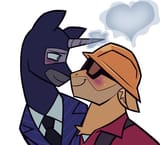 3626285__safe_alternate+version_artist-colon-k0br4_earth+pony_pony_unicorn_blushing_bust_clothes_duo_duo+male_engineer+tf2_freckles_gay_goggles_helmet_horn_magi
