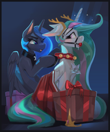 3515130__suggestive_artist-colon-hoofindust_princess+celestia_princess+luna_alicorn_pony_g4_ballgag_bridle_chest+fluff_christmas_collar_drool_duo_duo+female_fem (3) (1)