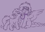 3640443__safe_artist-colon-sekuponi_oc_oc+only_oc-colon-ondrea_oc-colon-sweet+vibes_earth+pony_pegasus_pony_blushing_braid_braided+tail_collar_duo_female_leash_
