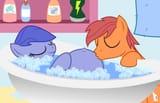 1258076__safe_artist-colon-mintydrop2013_oc_oc+only_oc-colon-blueberry+blitz+28ponyinflator9429_oc-colon-dusty+28ponyinflator9429_bath_bathtub_belly+kisses_bubb
