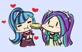 1001144__safe_artist-colon-doumsnow_aria+blaze_sonata+dusk_human_equestria+girls_g4_-colon-3_animated_ariabetes_blush+sticker_blushing_chibi_cute_drool_duo_fema