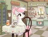 3186991__safe_artist-colon-syrupyyy_derpibooru+import_nurse+redheart_earth+pony_pony_female_food_g4_honey_image_kitchen_mare_morning+ponies_png_sitting
