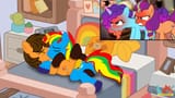 3622763__safe_artist-colon-ejlightning007arts_misty+brightdawn_sunny+starscout_oc_oc-colon-ej_oc-colon-shield+wing_earth+pony_unicorn_g4_g5_angry_bed_butt_canon