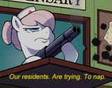 3253793__safe_artist-colon-talimingi_nurse+redheart_earth+pony_pony_g4_curse+of+the+flying+hellfish_female_gun_hair+over+one+eye_mare_ponified+scene_shotgun_sim