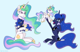3573885__safe_artist-colon-cerchionero_manebooru+import_princess+celestia_princess+luna_alicorn_pony_g4_blue+background_clothes_crown_cute_eyebrows_eye