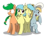 7065609__safe_artist-colon-eels_oc_oconly_oc-colon-fairflyer_oc-colon-matinee_oc-colon-morningmimosa_oc-colon-soiree_earthpony_pegasus_pony_braces_conmasco