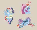 3650438__safe_artist-colon-cloudsdale_dash_bon+bon_cheerilee_maud+pie_rainbow+dash_sweetie+drops_earth+pony_pony_g4_blushing_cheeridash_crack+shipping_cuddling_