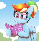 2419702__safe_artist-colon-pabbley_rainbow+dash_pegasus_pony_g4_adorkable_alternate+hairstyle_book_cloud_cute_cyan+smart_dashabetes_dork_ear+fluff_egghead_egghe