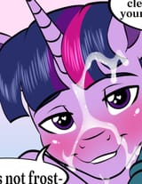 3650655__explicit_artist-colon-emilywulfstudios_rainbow+dash_twilight+sparkle_pegasus_pony_unicorn_g4_aftersex_blushing_chest+fluff_cum_cum+on+hair_dialogue_dro