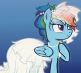 3645728__safe_artist-colon-everlasting_stations_rainbow+dash_pegasus_pony_g4_clothes_dress_eyeshadow_gradient+background_hair+up_hairpin_halftone+effect_hoof+on
