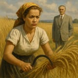 Rita Ora harvests grain while Hoxha watches