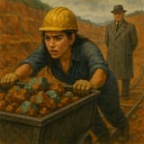 Dua Lipa pushes a cart full of copper while Enver Hoxha watches