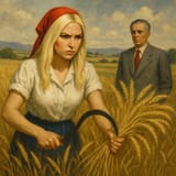 Ava Max harvests grain while Hoxha watches
