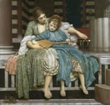 Frederic Leighton (Scarborough, Yorkshire, England, U.K. 1830-1896 Kensington, London, U.K.) Music Lesson - Oil on Canvas 1877