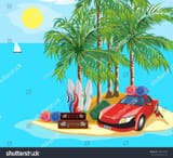 stock-vector-idyllic-seascape-the-car-and-luggage-on-a-desert-island-348563660