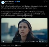 Only in America, U.S. intel chief Tulsi Gabbard claims we’re &#039;on the brink of nuclear annihilation,&#039; without naming who’s to blame. 11-06-2025 HD