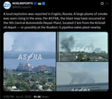 A loud explosion was reported in Engels, Russia. A large plume of smoke was seen rising in the area. Per ASTRA, the blast 11-06-2025 9th Central Automobile Repair Plant