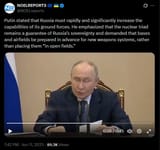Putin stated that Russia must rapidly and significantly increase the capabilities of its ground forces. He emphasized that the nuclear triad remains a guarantee 11-06-2025