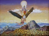 Lord Visnu flying on Garuda