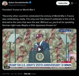 President Trump on World War I 10-06-2025, &#039;Recently other countries celebrated the victory of World War I, France was celebrating, really. The only one that doesn&#039;t celebrate HD