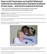 How could have been foolish Widowed millionairess abandoned Gambian husband two years and now wants her fortune Wido