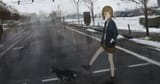 girl crossing the street