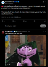 Poland’s Supreme Court has approved a recount of votes in several precincts from the recent presidential election. 12-06-2025, 13 electoral commissions