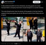 In Novosibirsk (3,000 km from Ukraine), security guards at a local transportation company have been issued weapons to counter drones. 12-06-2025