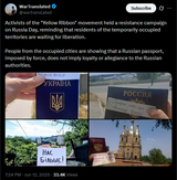 Activists of the &#039;Yellow Ribbon&#039; movement held a resistance campaign on Russia Day, reminding that residents of the temporarily occupied territories are waiting for liberation 12-06-2025