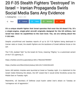 20 F-35 Stealth Fighters &#039;Destroyed&#039; In Israel - Iranian Propaganda Swirls Social Media Sans Any Evidence