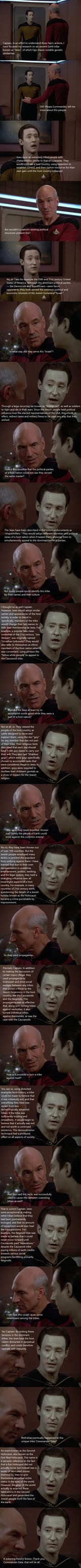 star trek data picard discussion about jews holocaust earth tribes