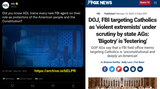 ADL Anti-Defamation League @ADL Tweet Twitter Fox News Article 2023-02-10 2014-05-30 DOJ, FBI targeting Catholics as &#039;violent extremists&#039; GOP AGs Persecution Roman Catholicism