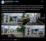 Following repatriation efforts, 1,200 bodies of the deceased have been returned to Ukraine. According to Russian sources, the remains belong to Ukrainian citizens 13-06-2025