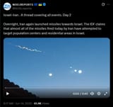 Israel-Iran . A thread covering all events. Day 2 14-06-2025, Overnight, Iran again launched missiles towards Israel. The IDF claims that almost all of the missiles fired HD