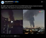 At night, the Israeli Air Force struck Mehrabad airport, home to Iranian fighter jets. The airport is now permanently closed. 14-06-2025